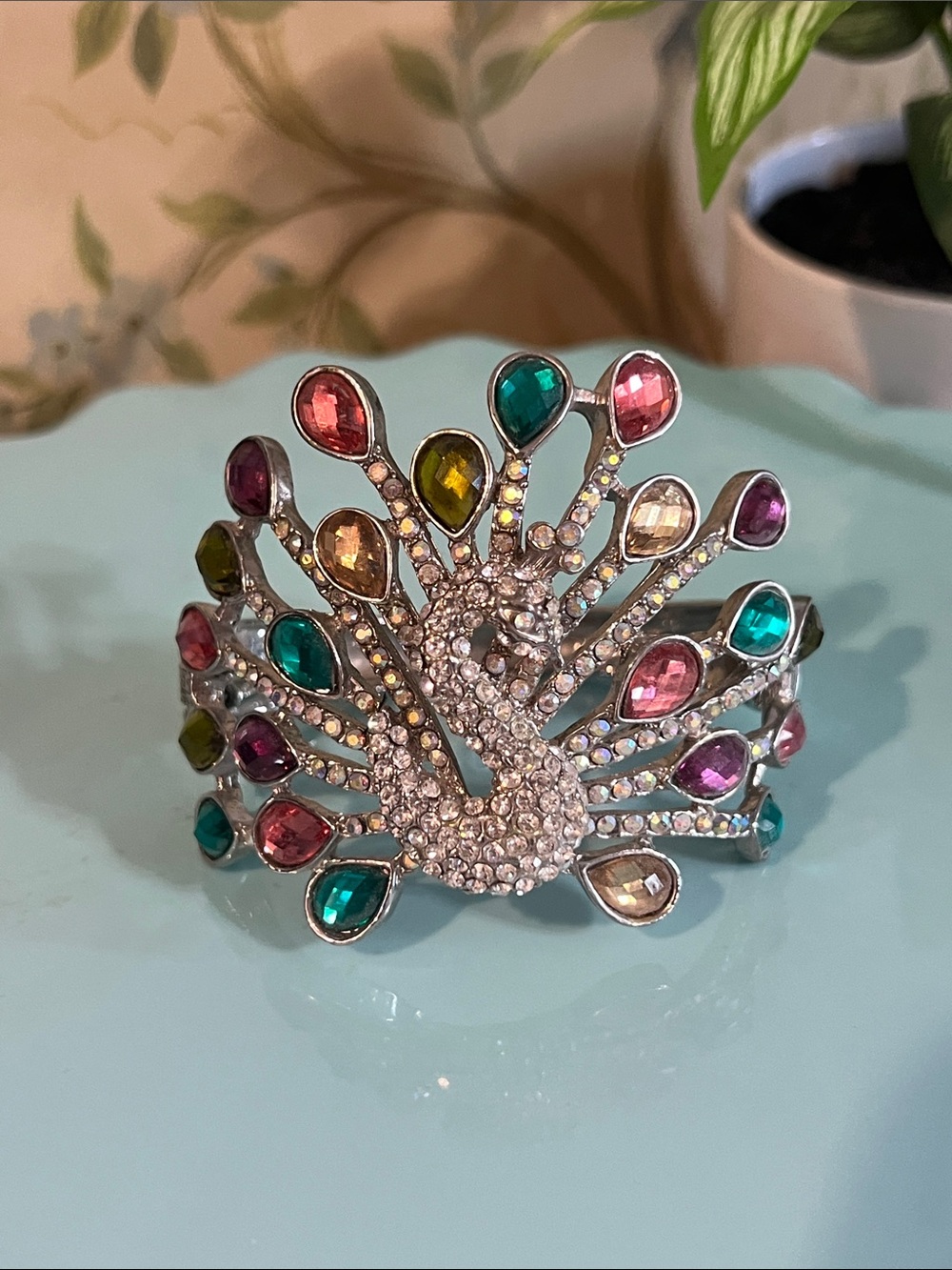 Multicolor Peacock Crystal Statement Bracelet